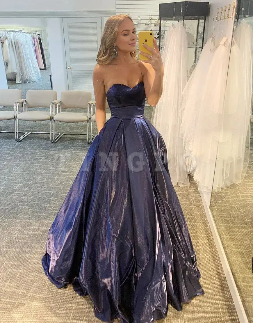 Wholesale A-Line Navy Blue Strapless Sweetheart Long Prom Dress prom dresses shops 